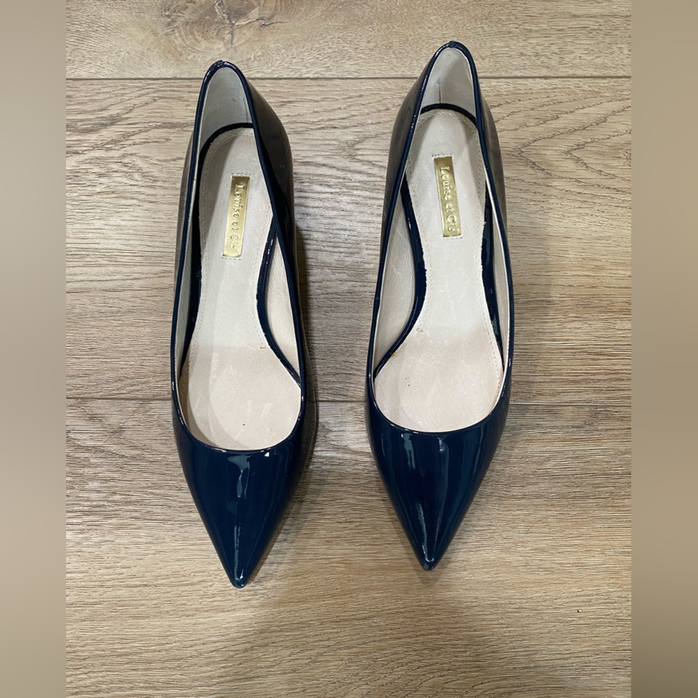 Louise et Cie Women's Navy Blue Patent Leather Pumps Sz 8 Like New